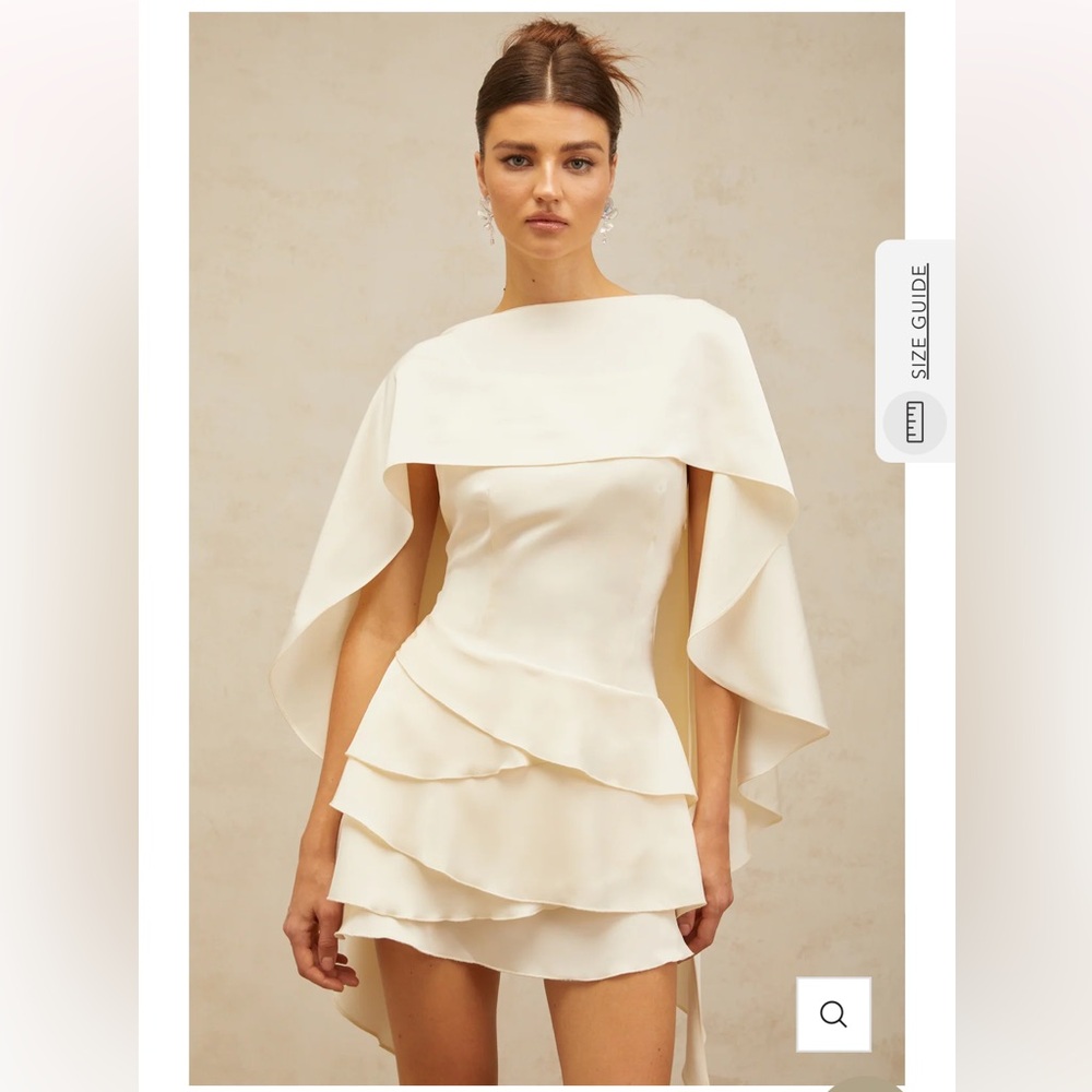 Miss Rosier Lyna White Satin Ruffled Mini Dress with Shawl Panel Detail